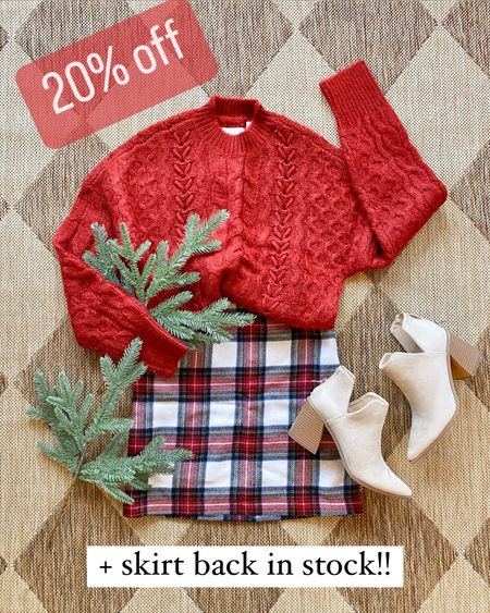Christmas outfit. Christmas party outfit. Plaid skirt. Red sweater. Boots. 

#LTKHoliday #LTKGiftGuide #LTKxAF