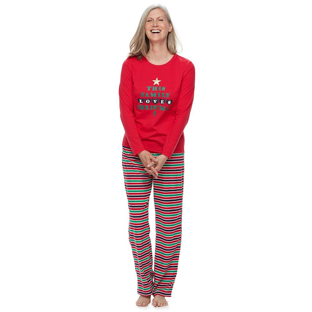 Women's Jammies For Your Families "This Family Loves Christmas" Top & Microfleece Striped Bottoms Pa | Kohl's