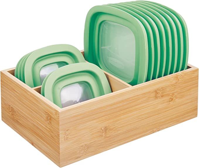 Amazon.com: mDesign Bamboo Wood Kitchen Storage Bin Organizer for Food Container Lids and Covers ... | Amazon (US)