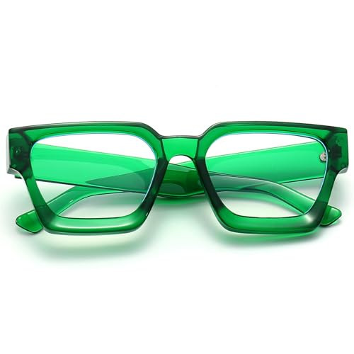AIEYEZO Square Thick Frame Glasses for Women Men Fashion Blue Light Glasses Trendy Chic Computer Eyeglasses (Clear Green) | Amazon (US)
