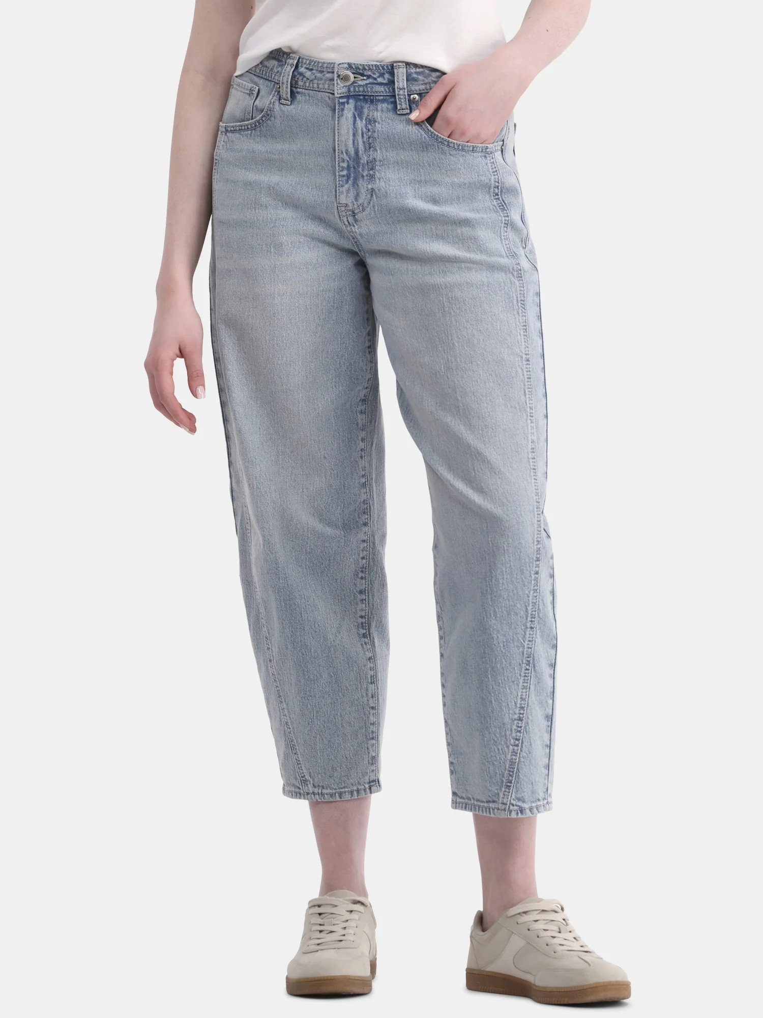 No Boundaries Barrel Wide Leg Jeans, 26" Inseam, Women’s and Women’s Plus | Walmart (US)
