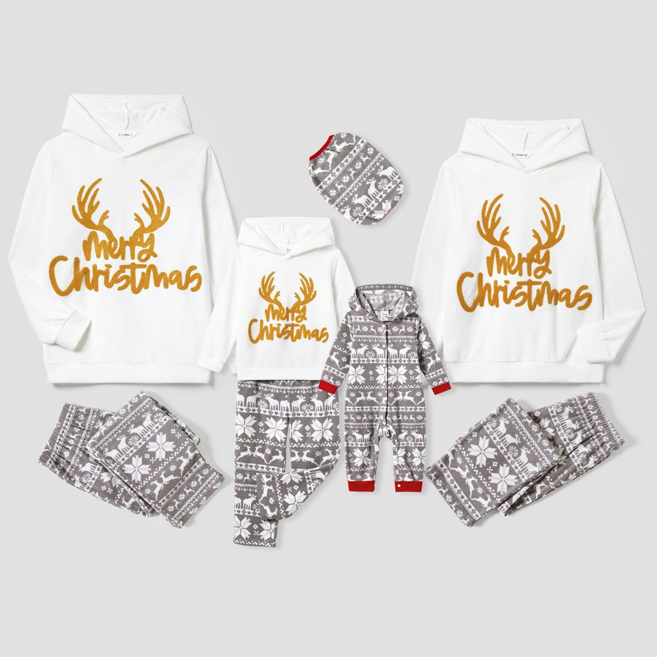 Christmas Family Matching Letters Embroidered Long-sleeve Hooded Fleece Pajamas Sets(Flame resist... | PatPat