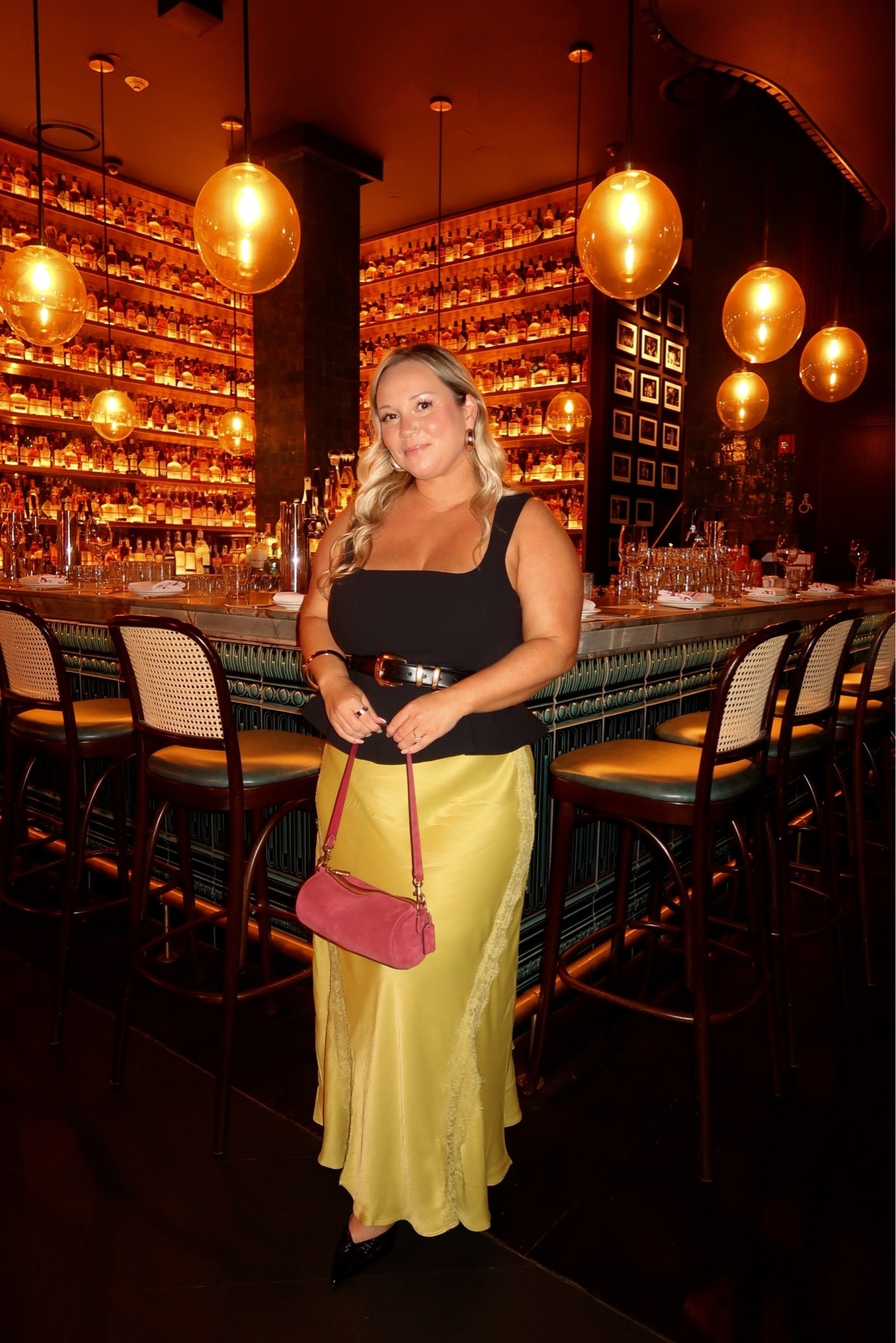 @Aritzia top size XL 
Belt size XL 
@Anthropologie skirt size LARGE PETITE (could’ve done a medium petite) 
Heels run tts

Fall style, fall outfit, office outfit, business casual, workwear style, midsize style, chartreuse, fall trends, petite style, coach bag, barrel bag, NYFW, style over 40

#LTKNYFW #LTKMidsize #LTKPetite