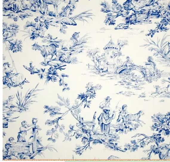 toile valance, blue toile valance, covington toile valance, musee toile blue valance, white blue ... | Etsy (US)