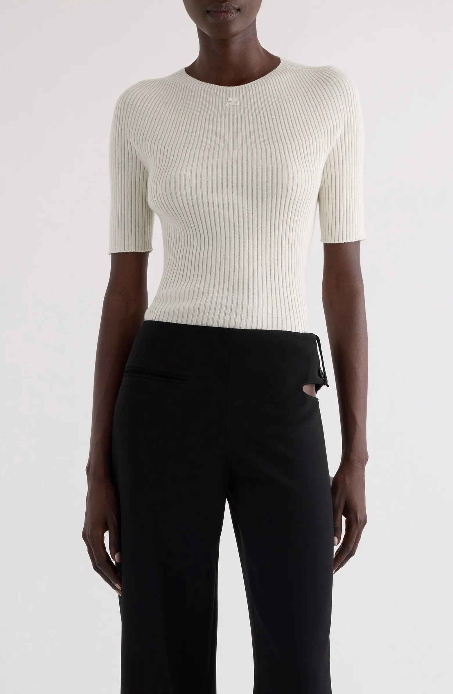 Solar Light Short Sleeve Cotton & Merino Wool Rib Sweater | Nordstrom