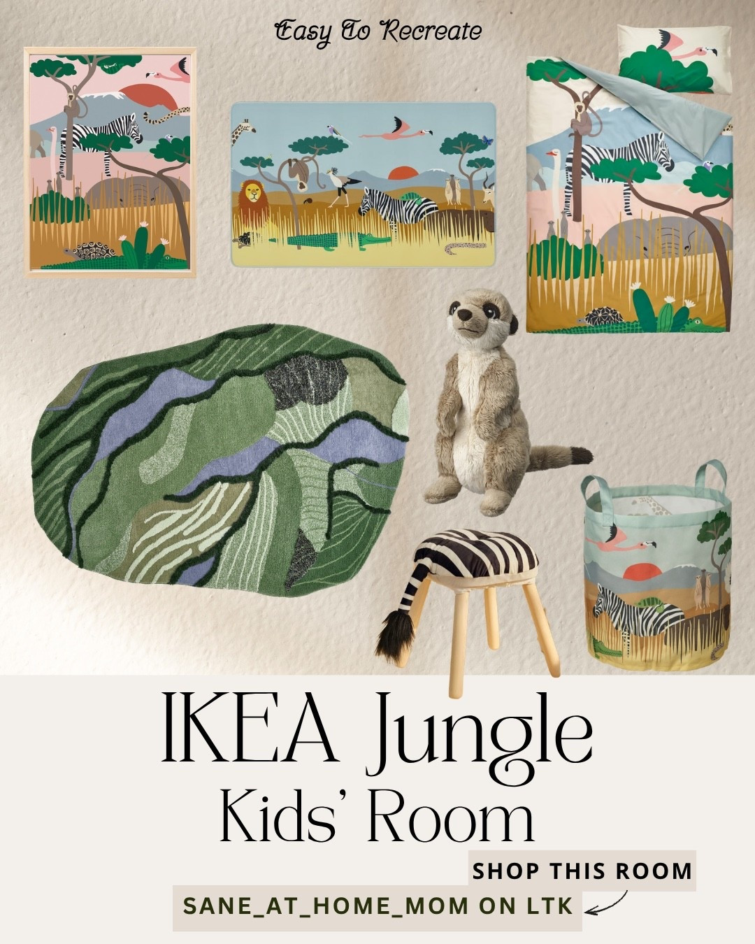 A simple jungle-themed kids room that still feels soft + neutral 🌿

I love mixing fun prints with calming colors so it grows with your kids without feeling overwhelming 🤎

All of these finds are from IKEA and linked in my LTK 🛒
shop everything in one place!

#kidsroomideas #jungletheme #neutralnursery #ikeadecor #momlife #homeinspo 

#LTKHome #LTKKids