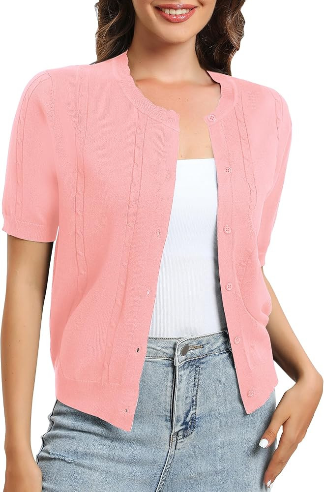 Urban CoCo Women's Short Sleeve Round Neck Cropped Cardigan Sweater Lightweight Shrug Sweaters fo... | Amazon (US)