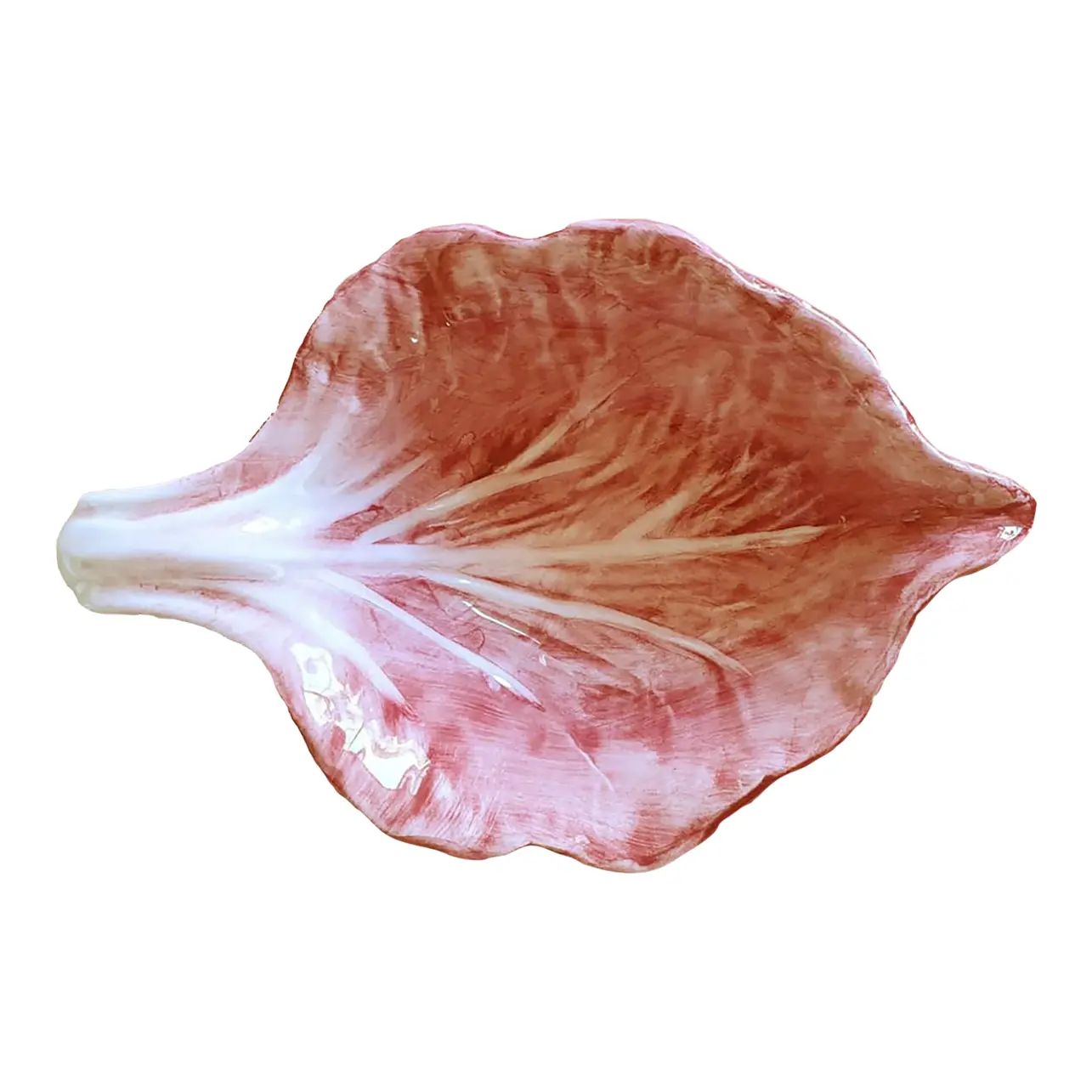 Les Ottomans Radicchio Handpainted Ceramic Small Leaf Dish in Pink | Chairish