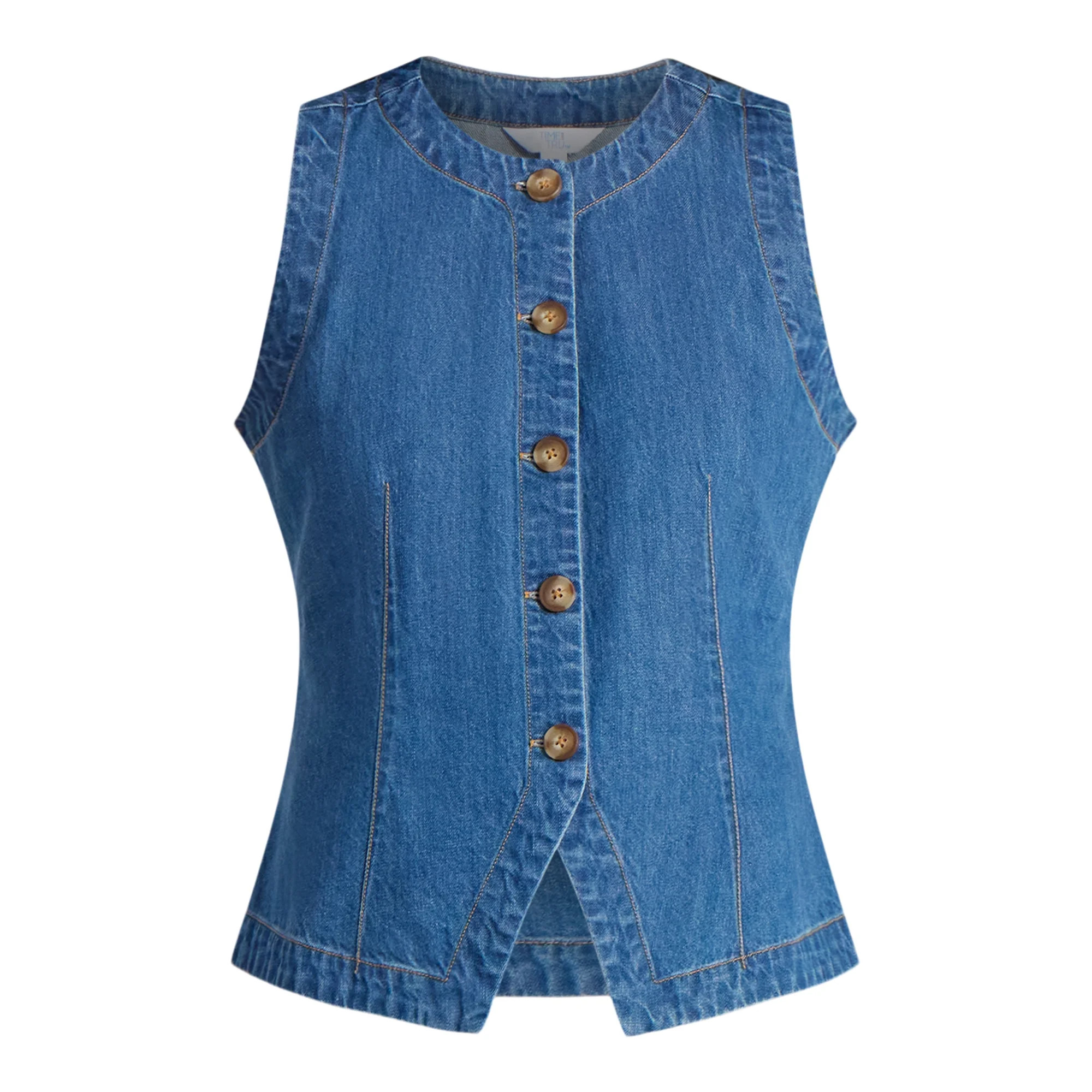 Time and Tru Women's Button Up Denim Vest, Sizes XS-XXXL | Walmart (US)
