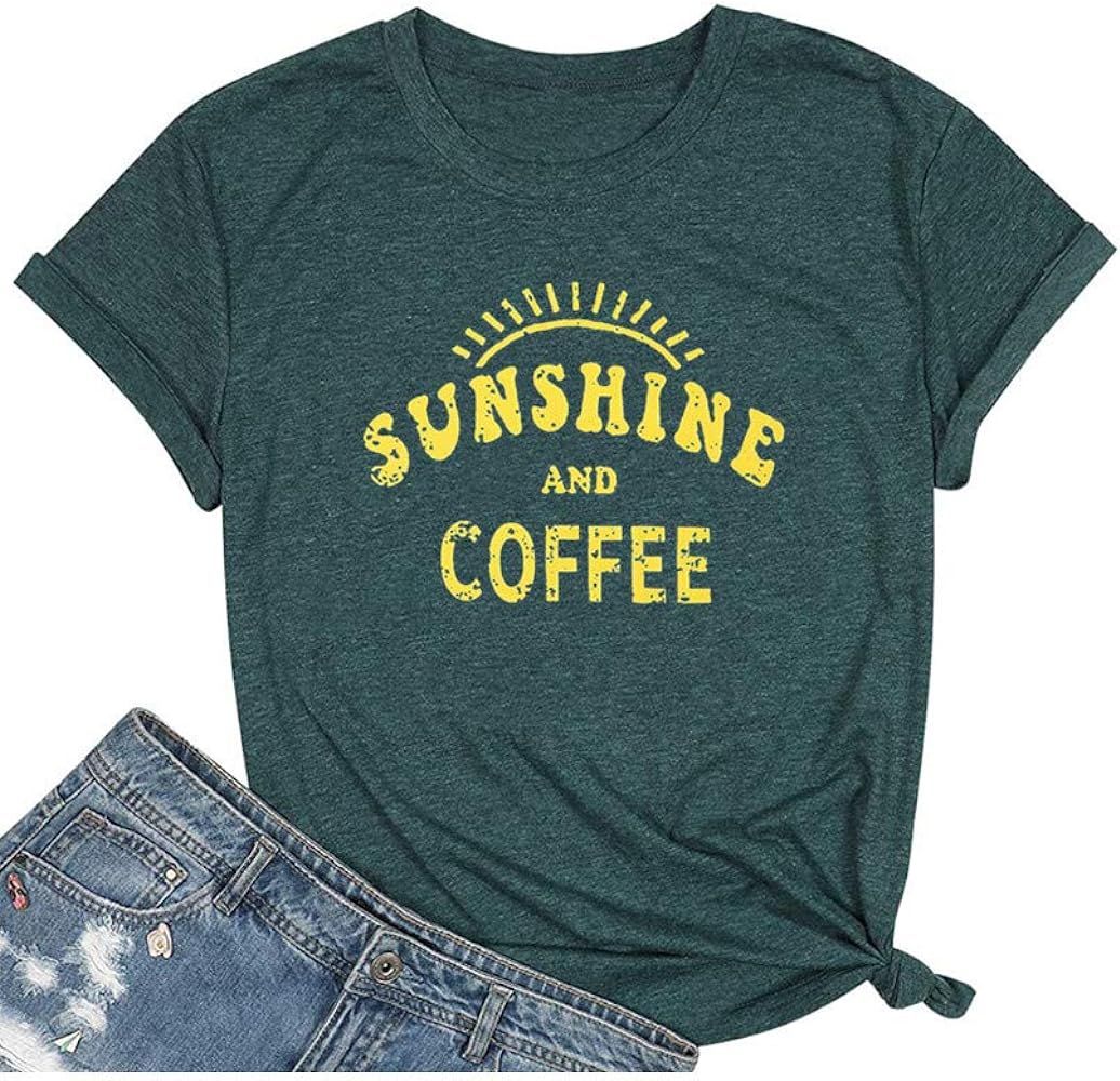 Qrupoad Women Graphic Tee Sunshine Coffee Tshirt Funny Cute Letter Print Summer Casual Shirts Top... | Amazon (US)