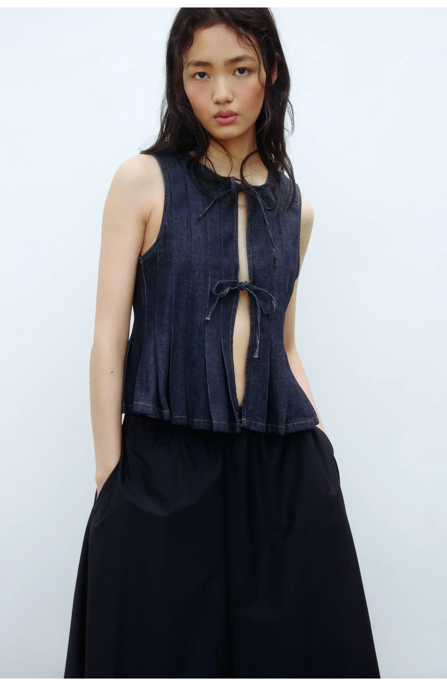 H&M Tie-detail Denim Waistcoat | Nordstrom | Nordstrom