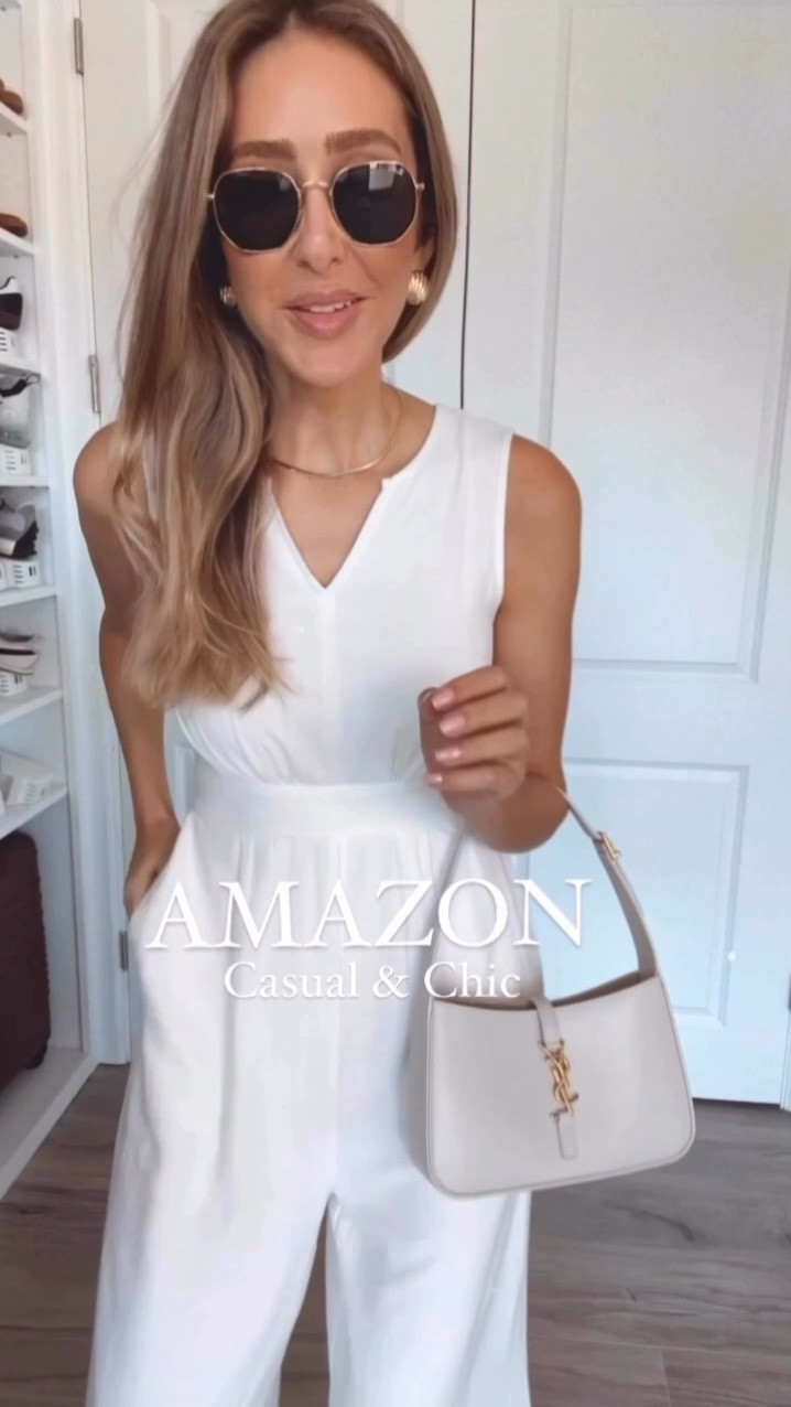 Casual chic outfit idea. This Amazon wide leg jumpsuit has a great quality and it’s flattering and comfortable.
Runs tts. 
My stats - 
Clothes: Size S/2 - Jeans 27
Footwear: Size 9 
Height: 5'9" tall
Weight: 127 lbs

#LTKSeasonal #LTKStyleTip #LTKOver40