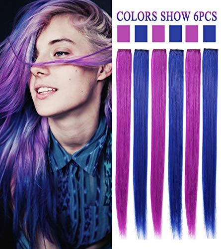 Rhyme 6PCS Princess Party Highlight Purple Blue Wig Hairpieces Colored Hair Extension Clip in/On ... | Walmart (US)