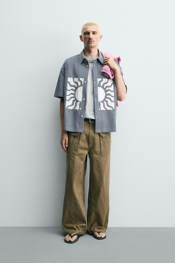 BOXY FIT PLAID SHIRT WITH CONTRAST PATCHES | Zara US