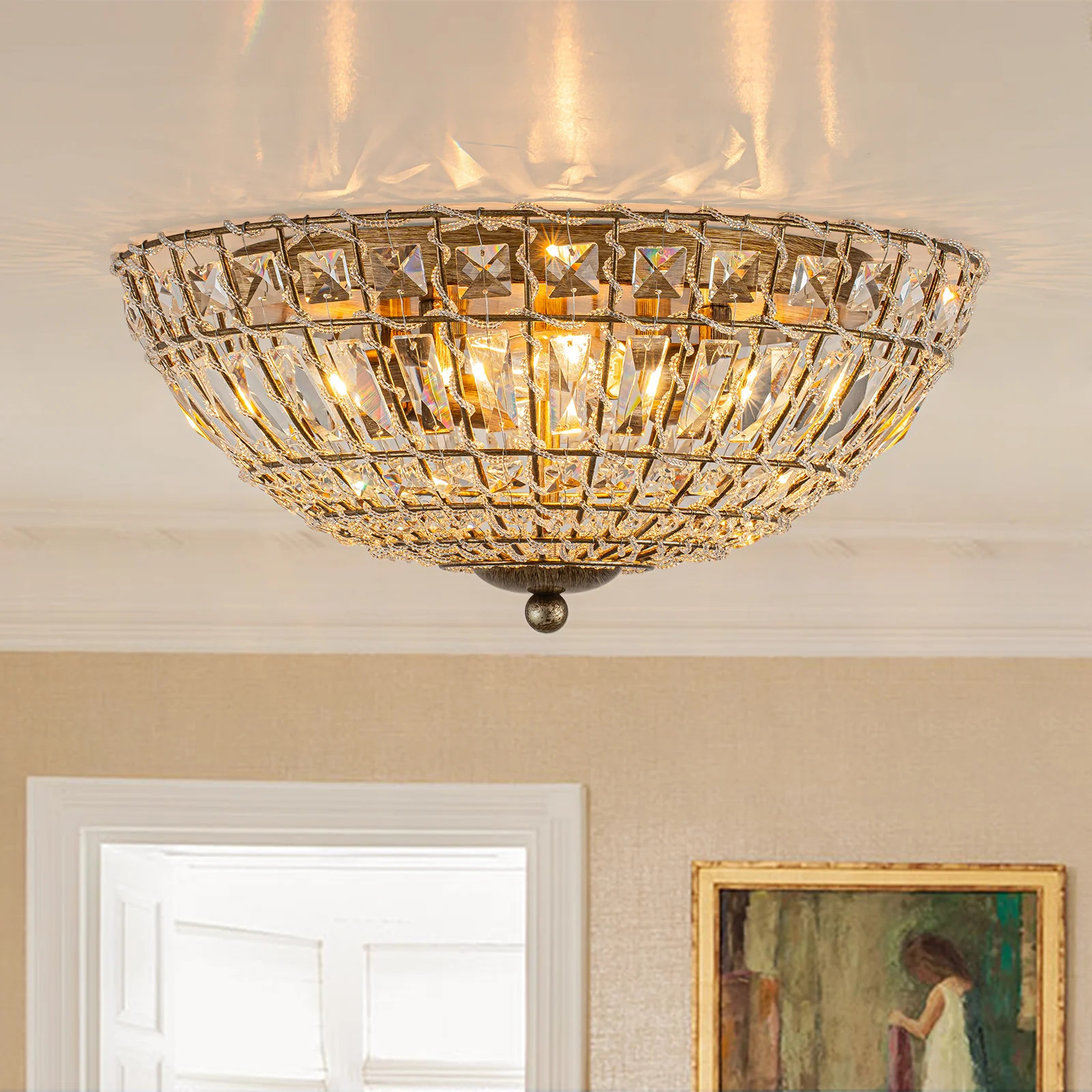4 - Light French Vintage Bowl Antique Crystal Flush Mount | Wayfair North America