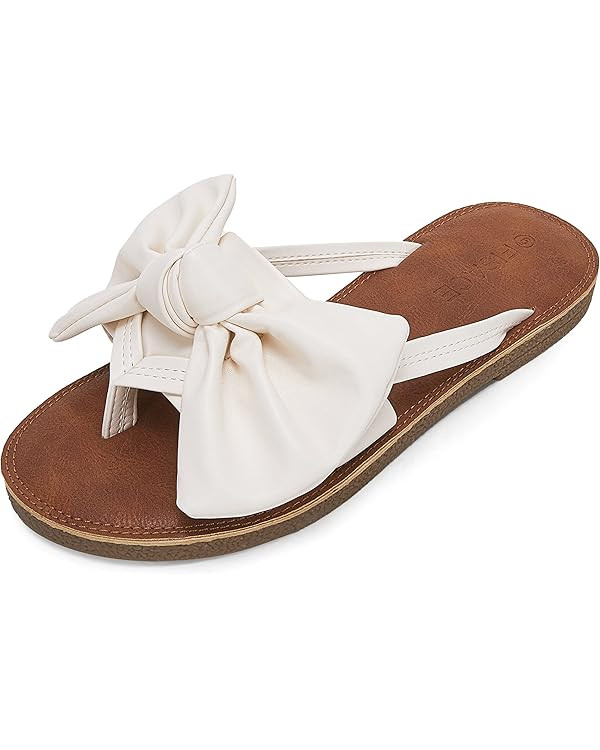 FISACE Womens Slip On Flip Flops Ring Toe Strappy Summer Gladiator Flat Sandals | Amazon (US)