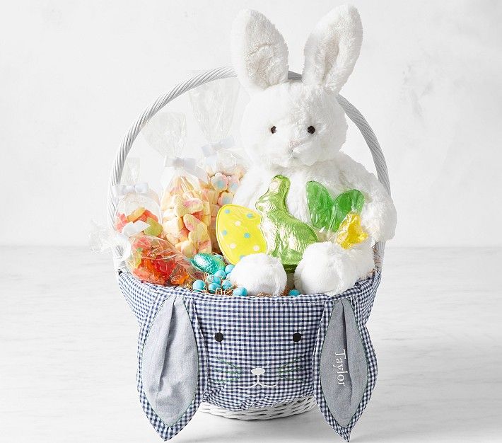 Williams Sonoma & pbk Large Navy Gingham Bunny Face Easter Filled Gift Basket | Pottery Barn Kids