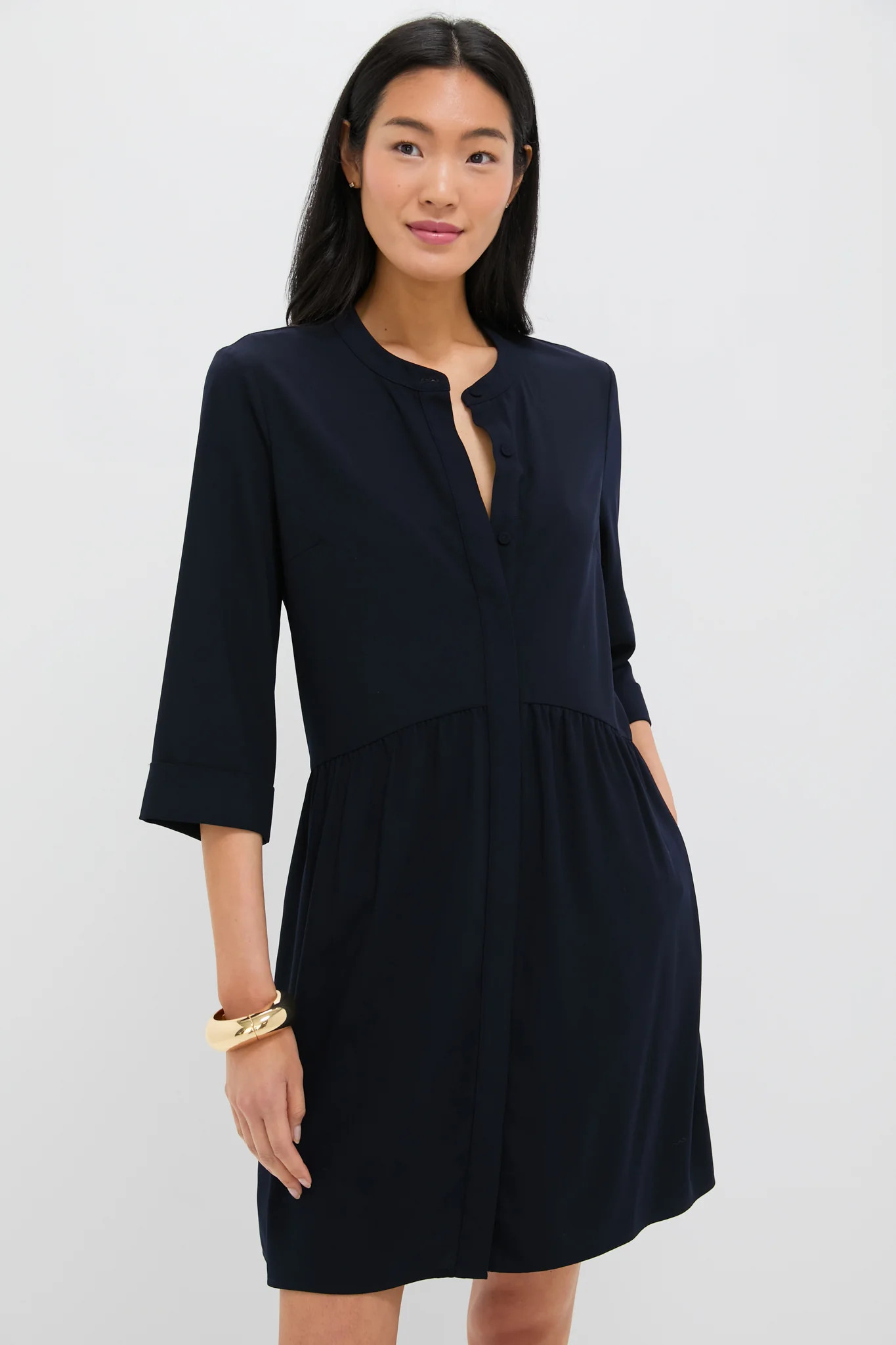 Black Stretch Crepe Royal Shirt Dress | Tuckernuck (US)