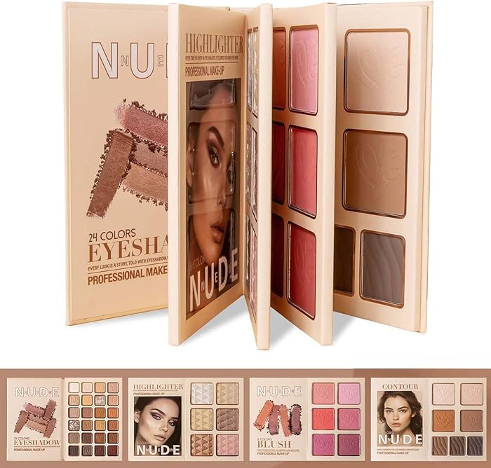 Makeup Palette,Eyeshadow & Highlighter & Blush & Contouring,4-Layer Book-Style Foldable Makeup Pa... | Amazon (US)
