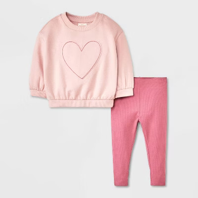 Baby Girls' 2pc Embroidered Heart Fleece Sweatshirt & Leggings Set - Cat & Jack™ Purple Newborn | Target