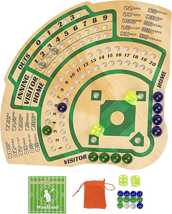 Baseball Board Game,Baseball Dice Board Game,Solid Wood,12 Colourful Beads and Dice,Manual Includ... | Amazon (US)