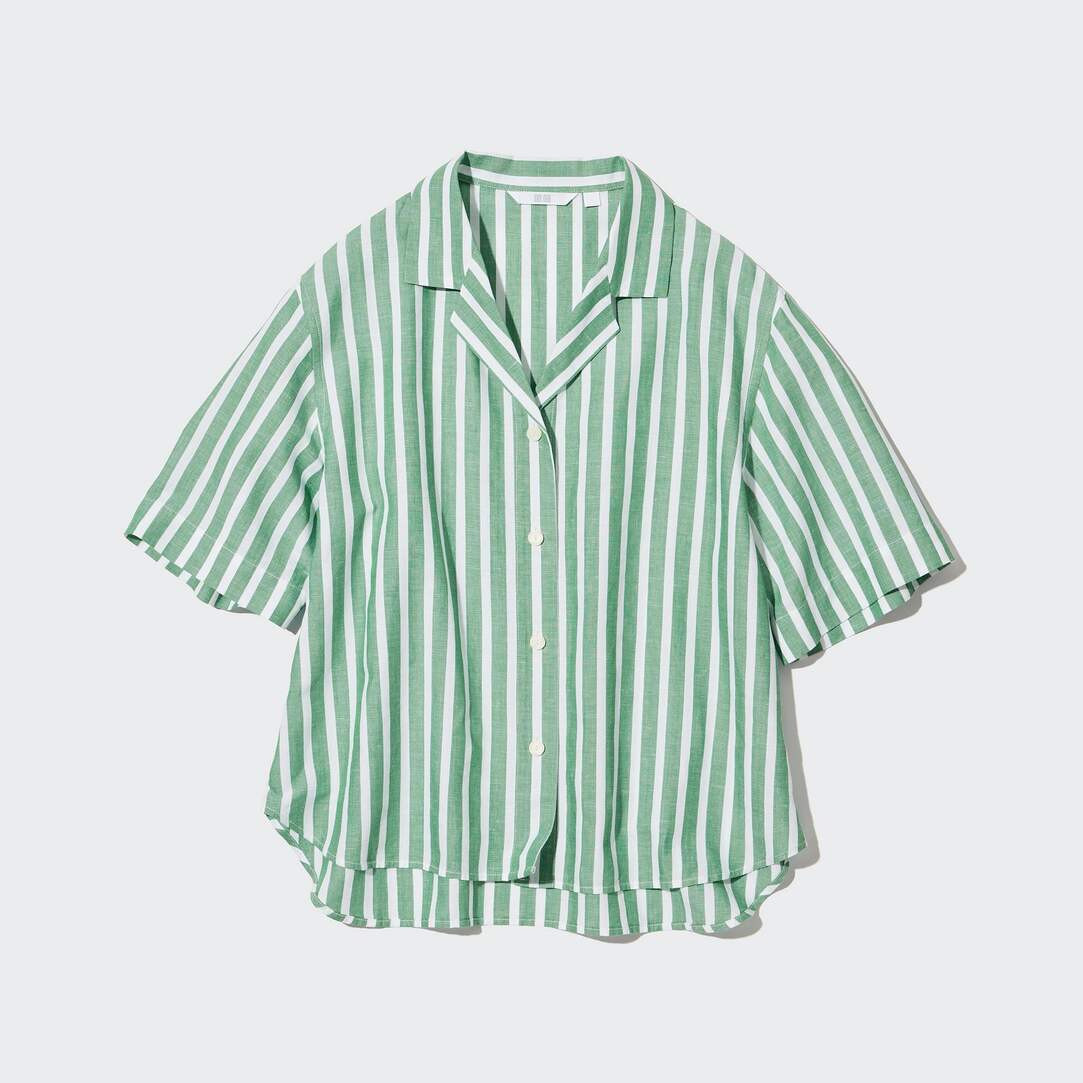 LINEN BLEND STRIPED OPEN COLLAR SHORT SLEEVED SHIRT | UNIQLO (UK)