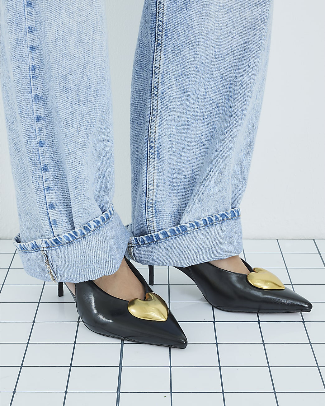 Black Heart Detail Court Heels | River Island UK & IE