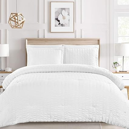 CozyLux King Comforter Set with Sheets White Seersucker Bed in a Bag 7-Pieces All Season Bedding ... | Amazon (US)