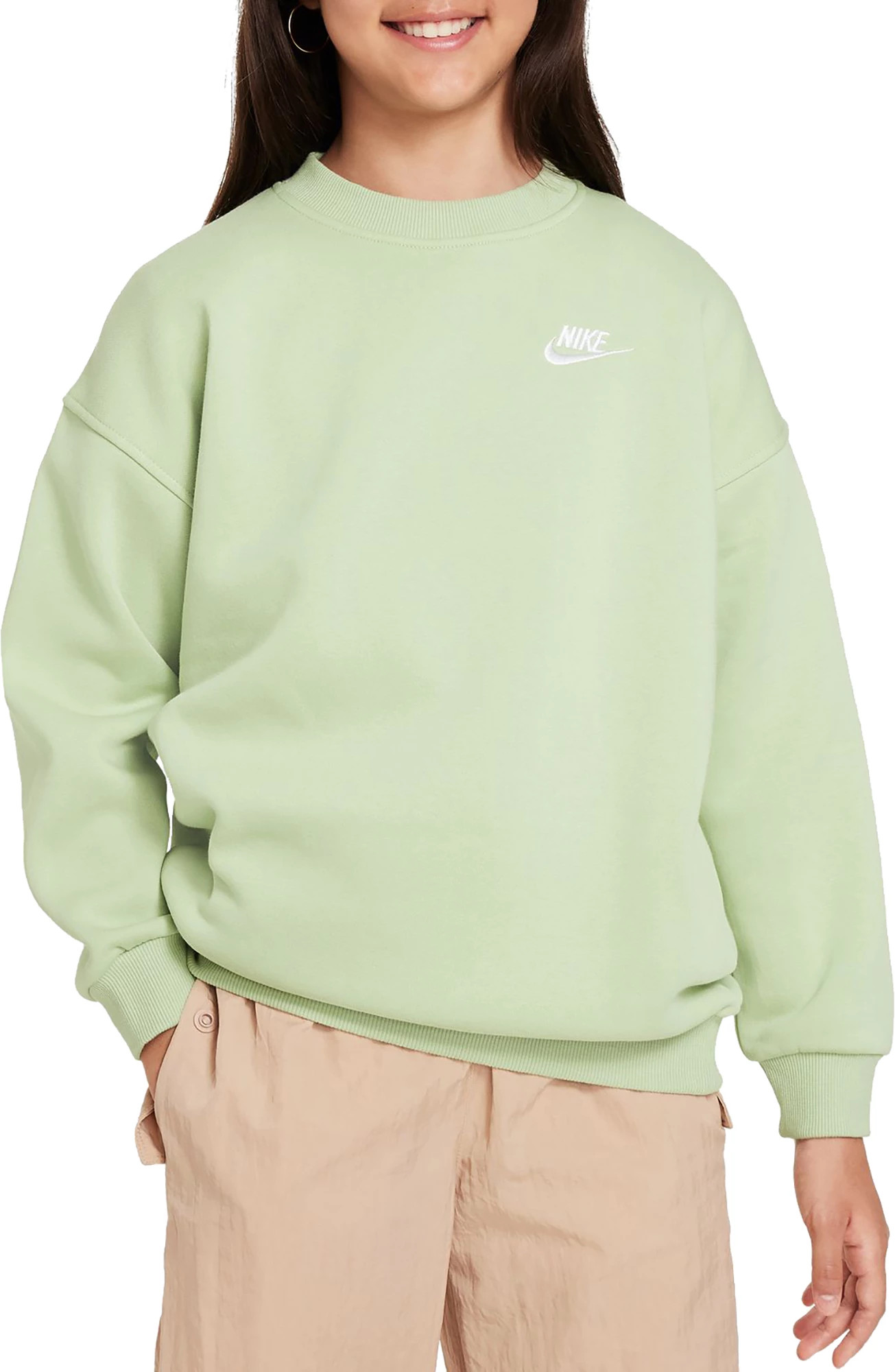 Nike Girls' Sportswear Club Fleece Oversized Sweatshirt, Medium, Honey Dew | Dick's Sporting Goods