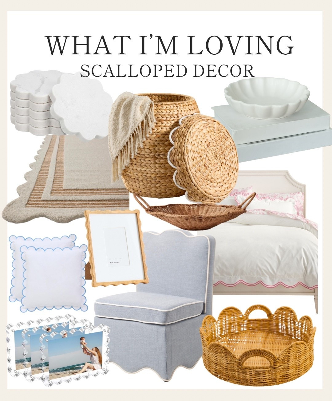 I’ve been loving scallops in both fashion and design lately. Here are some of my favorite scalloped items to use in spaces!