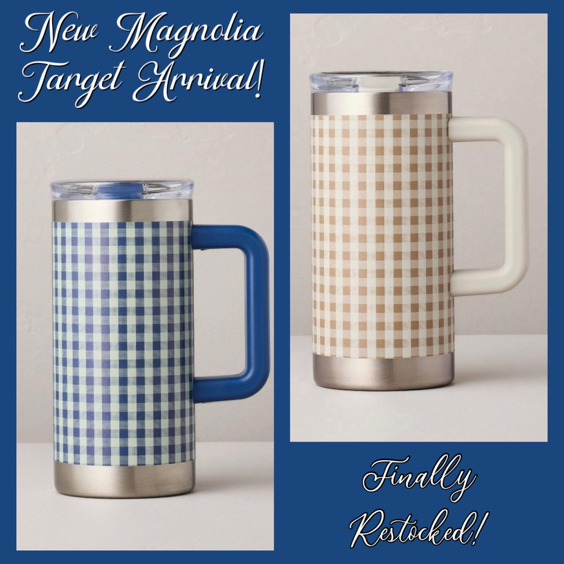 Good Morning! Super popular newer arrival at Target from Hearth & Hand with Magnolia is FINALLY restocked! The Magnolia Gingham Stainless Steel Coffee Mugs sold out quickly upon launching since they’re SO cute - and they’re finally back in stock!! ☕️ Only $12.99 for this fresh new design. I have this style from last year and use it all the time - love mine 💙

#LTKHome #LTKSeasonal #LTKmomlife