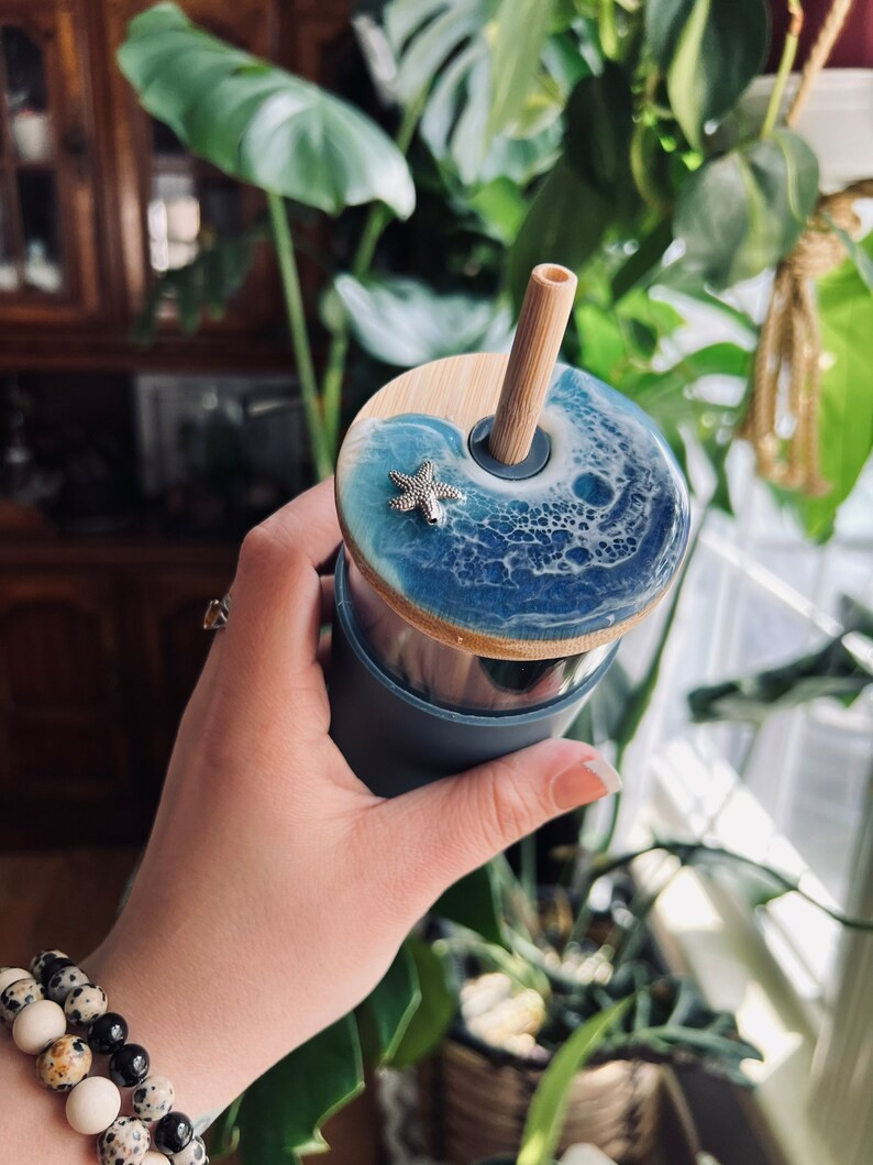 Ocean Beach Glass Tumbler With Silicone Sleeve, Bamboo Beach Top - Etsy | Etsy (US)