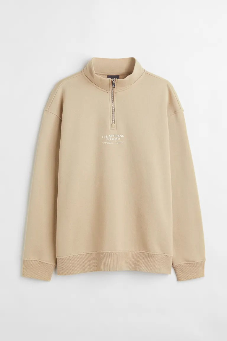 Relaxed-fit sweatshirt in cotton-blend fabric with soft, brushed inside. Stand-up collar, half-zi... | H&M (US + CA)