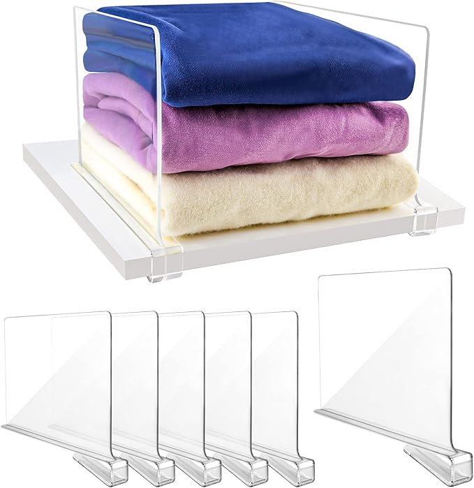 MOVNO Shelf Dividers for Closet Organization 6 Pack, Acrylic Shelf Dividers Separator, Clear Clos... | Amazon (US)
