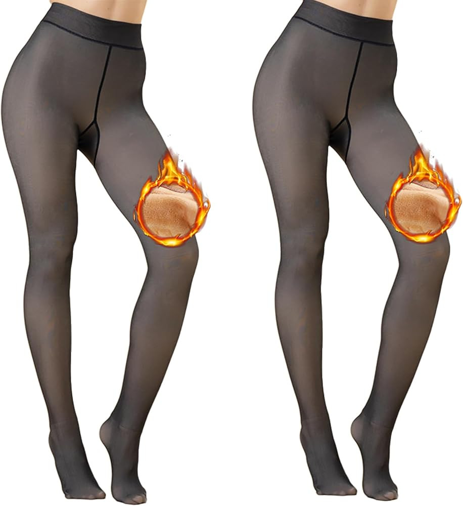Fleece Lined Tights Women Warm Pantyhose Fake Translucent Thick Thermal Skin Sheer Leggings for W... | Amazon (US)