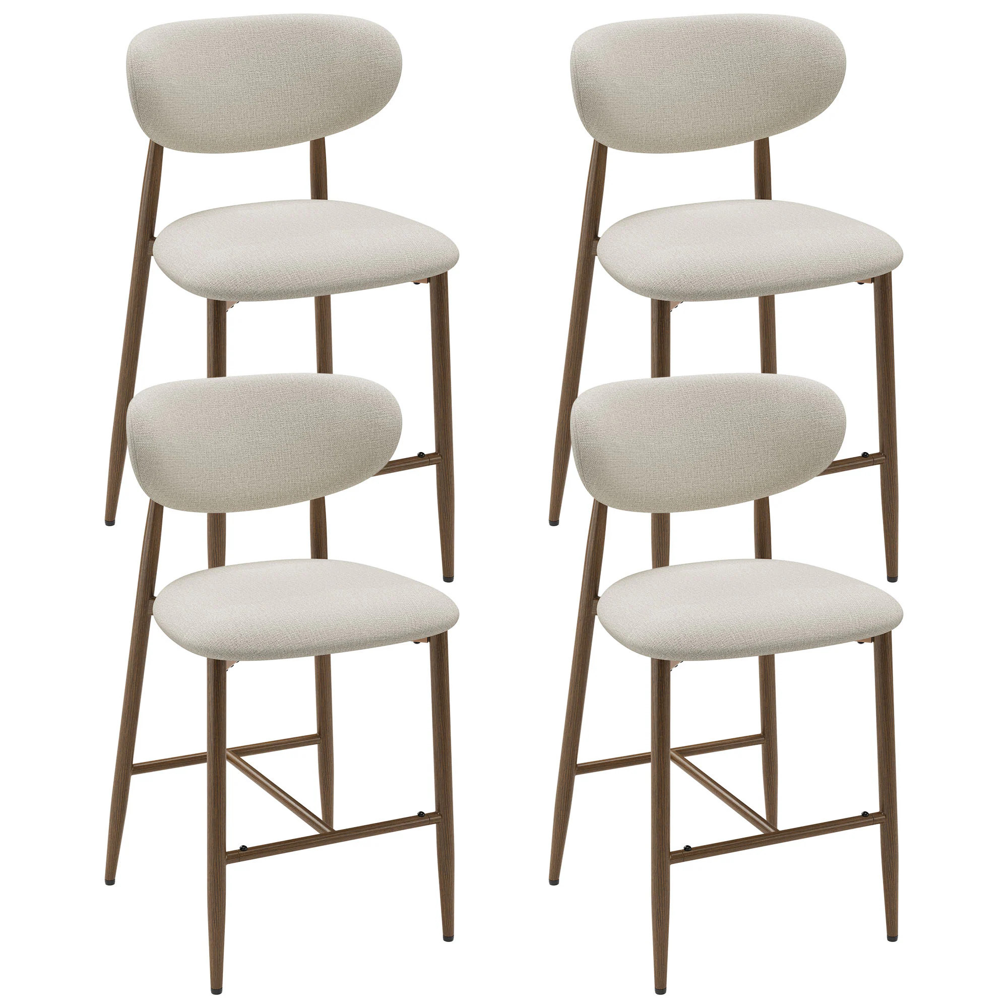 Colamy Set of 4 Beige Counter Height Bar Stools with Wood Grain Metal Legs one_size in White | LS-BSM08-2P-BE-FB-2B | Lowe's