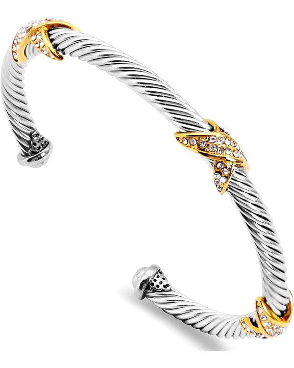 Cuff Bracelets for Women 4.5mm Thin Twisted Cable Wire Bangle - Adjustable Stainless Steel Bangle... | Amazon (CA)