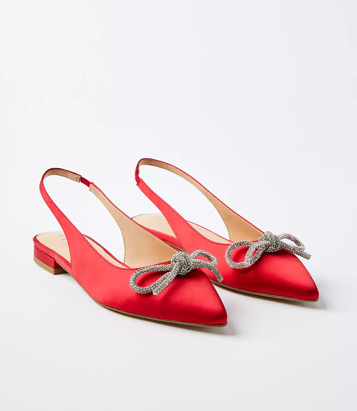 Sparkle Bow Satin Slingback Flats | LOFT