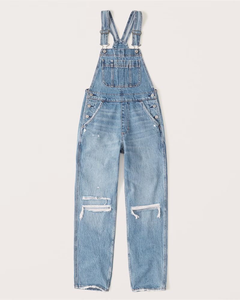 Abercrombie & Fitch Women's High Rise Overalls in Medium Ripped Wash - Size L | Abercrombie & Fitch (US)