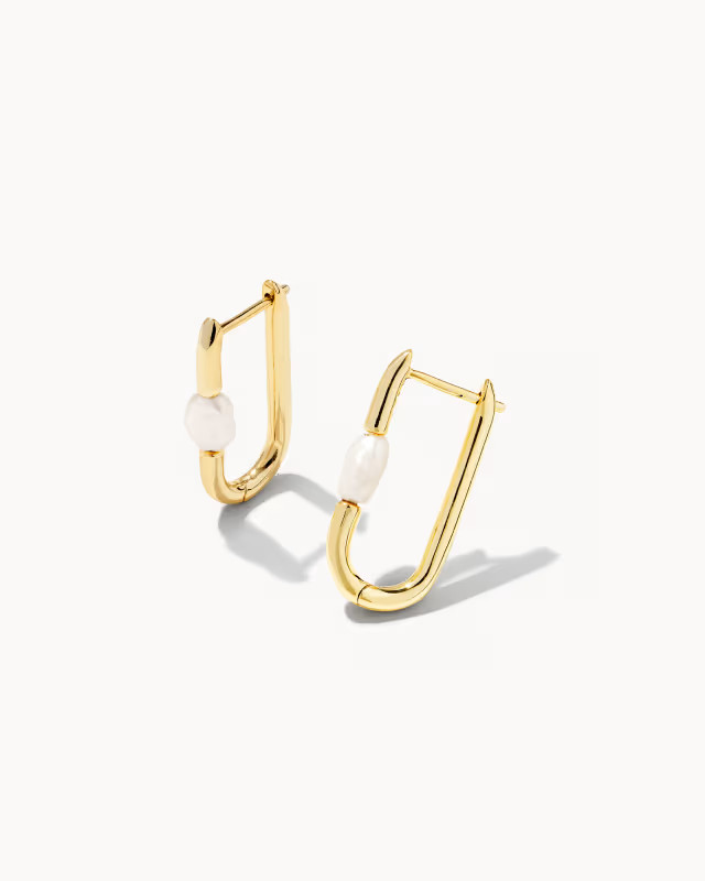 Lindsay Gold Huggie Earrings in White Pearl | Kendra Scott