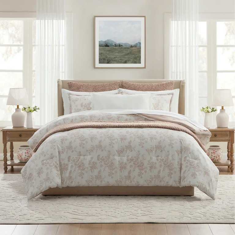 My Texas House Floral 11-Piece Comforter Set with Sheets, Taupe, Queen | Walmart (US)