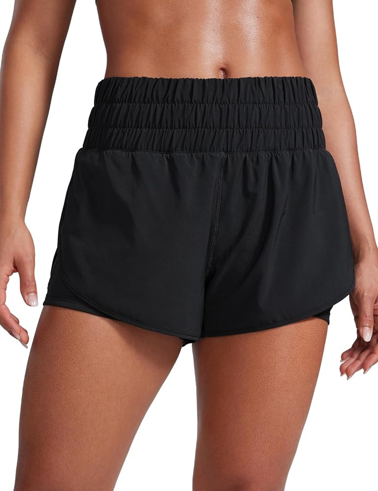 CRZ YOGA Women's 2 in 1 Running Shorts High Waisted Quick Dry Sports Tennis Gym Workout Bottoms w... | Amazon (UK)