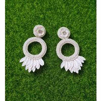 Handmade Beaded Bridal Hoop Earrings White Fringe Boho Wedding | Etsy (US)