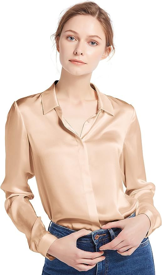 LilySilk Silk Blouse for Women 100% Pure Silk Long Sleeves Cool Smooth Tops | Amazon (US)