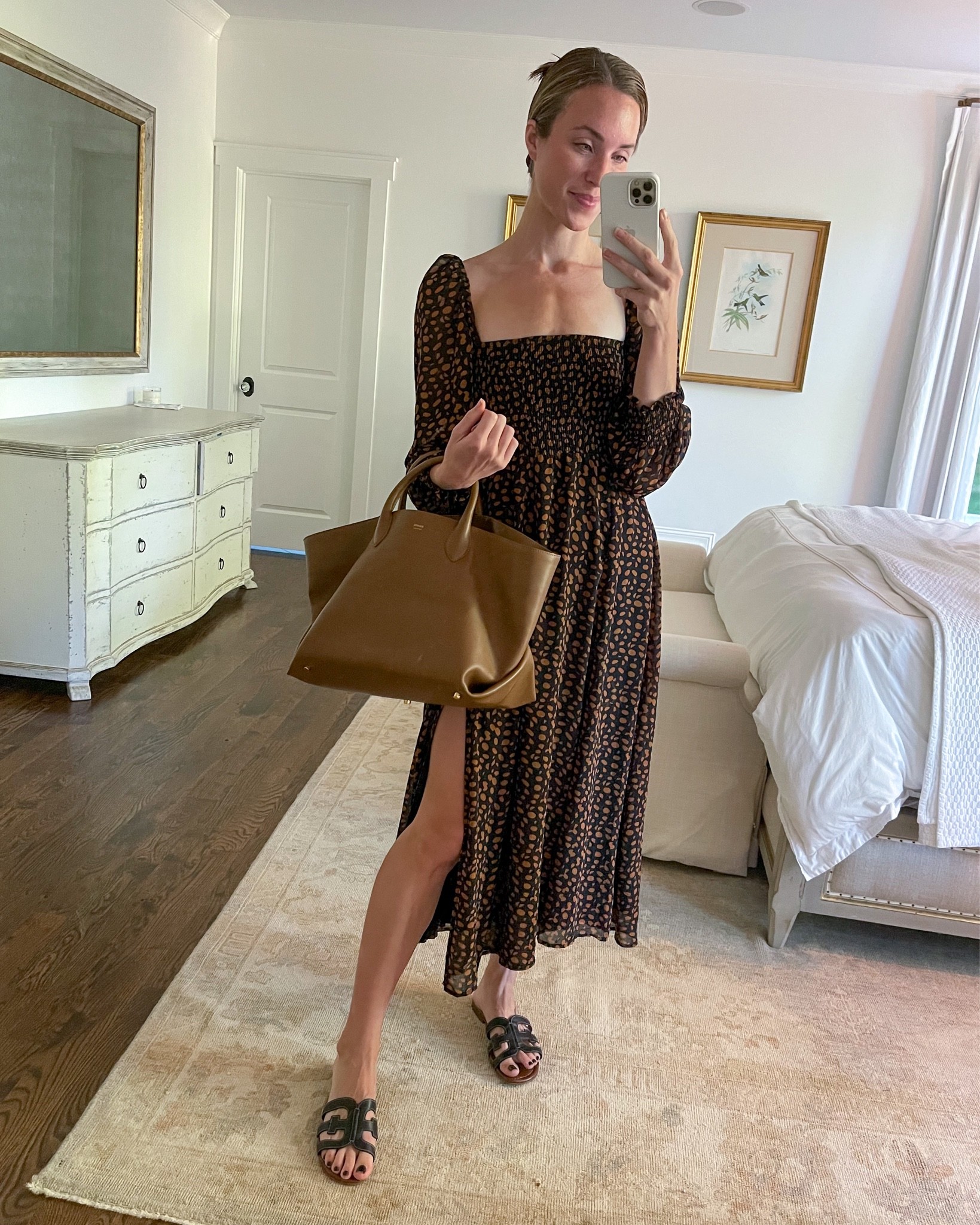 Daily look wearing OPT dress (comes in more colorways), KHAITE tote, Sam Edelman sandals.

#falldress #khaitetote #fallmididress #longsleevemididress #falldresses 

#LTKSeasonal #LTKstyletip #LTKunder100