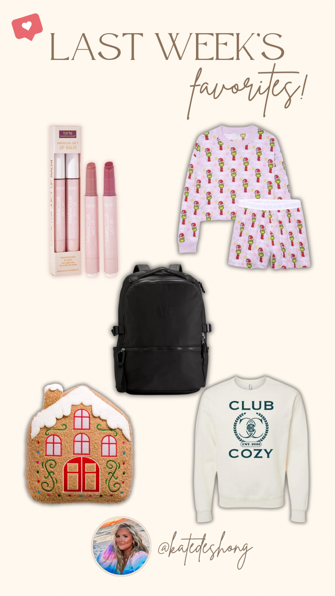 Last weeks favorites! Best sellers , most purchased , gingerbread pillow , Christmas pajamas , lululemon backpack , lip products, sweatshirt 

#LTKSeasonal #LTKfindsunder100 #LTKGiftGuide