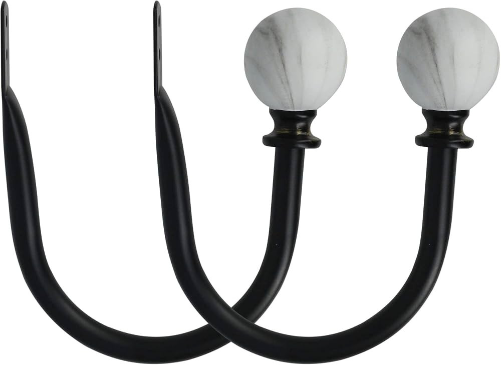 MERIVILLE Set of 2 Decorative White Marble Ball End Window Curtain Holdbacks for Draperies, Black | Amazon (US)