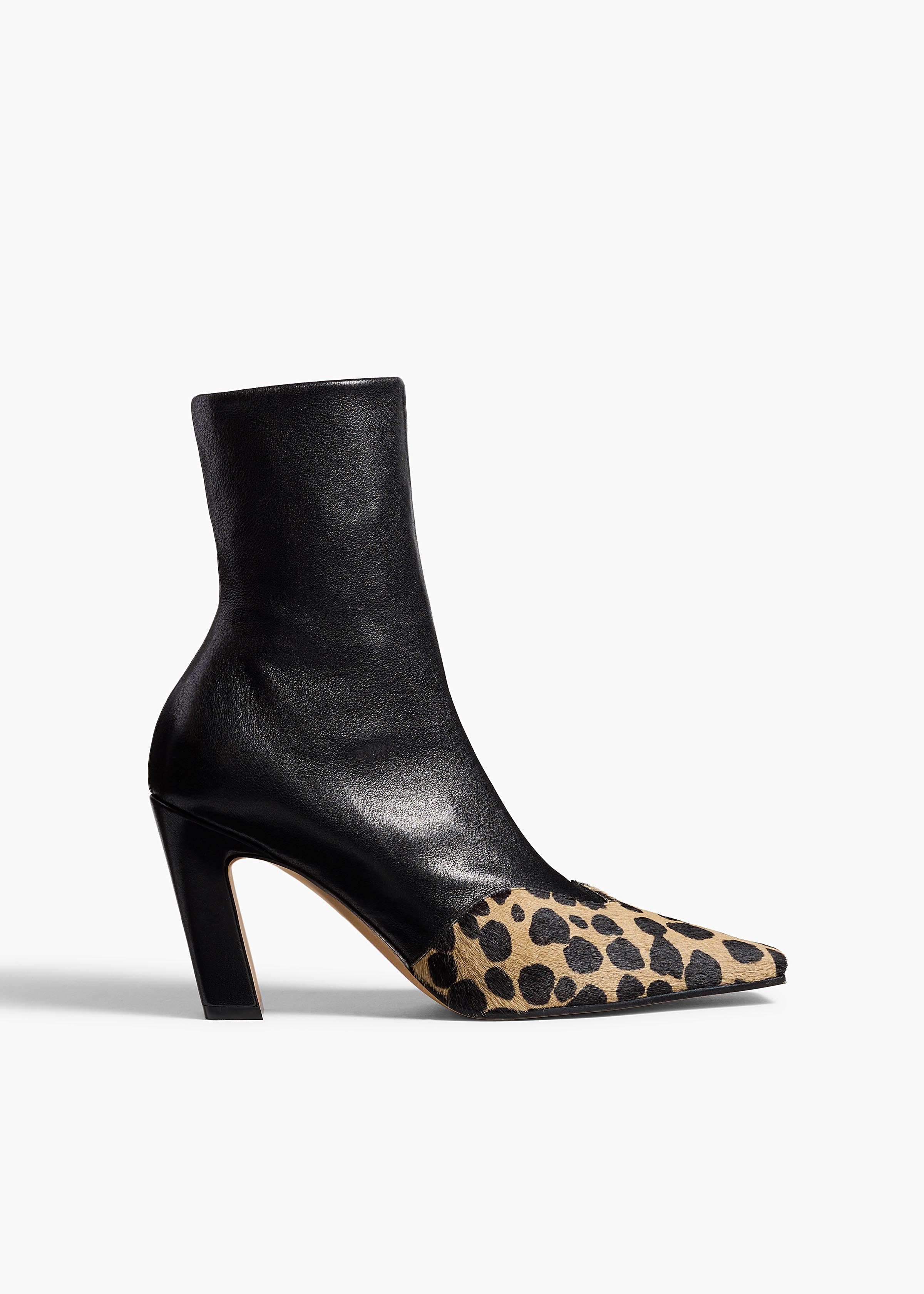 KHAITE - Nevada Stretch High Boot In Black Leather With Hyena Print Haircalf | Khaite