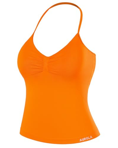 AUROLA Influence Longline Strappy Workout Halter Tops for Women,Removable Cups Padded Bras Impact Gym Yoga Sleeveless Tank Top,Persimmon Orange,M | Amazon (US)