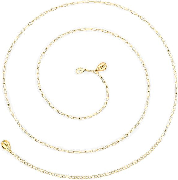 PEARLADA Minimalist Beach Bikini Body Chain 18K Gold Pearl Belly Chain Adjustable Shell Charms Tr... | Amazon (US)